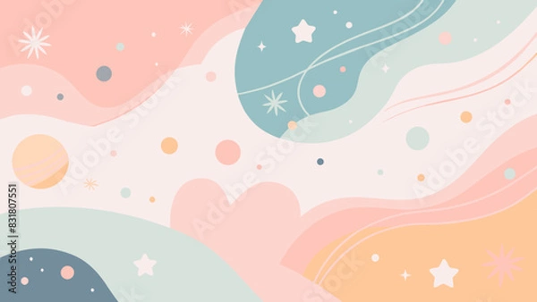 Obraz Fondo abstracto infantil con cielo estrellado y luna en colores pasteles