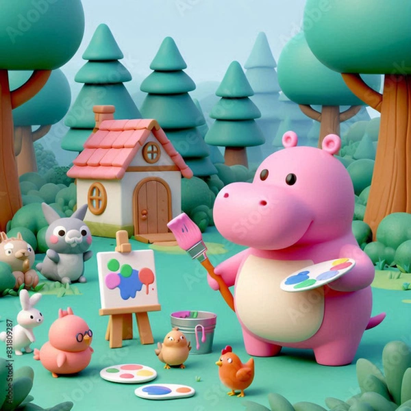 Fototapeta カバのペンキ屋さん～デジタルアート