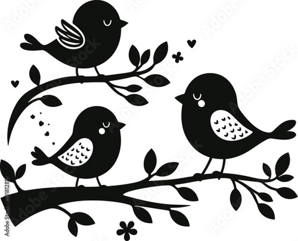 Obraz birds on tree silhouette