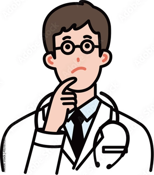 Obraz 考える白衣の若い男性医者