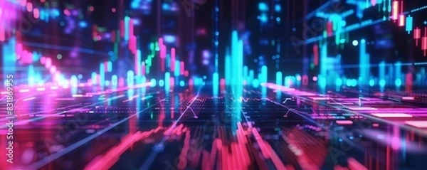 Fototapeta A futuristic digital hologram of a stock market