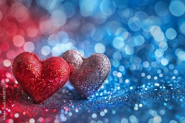 Obraz Two hearts blue surface