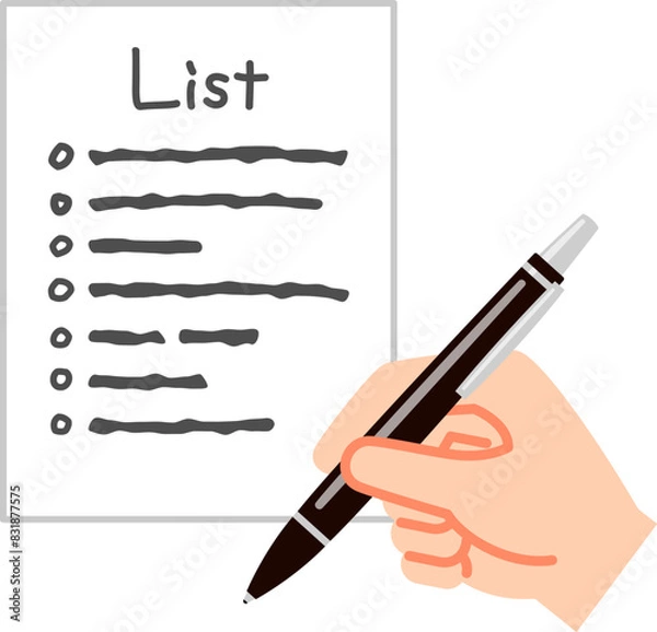 Obraz 紙に書き出したリストとペンを持つ手