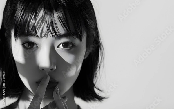 Fototapeta モノクロで捉えたエモーショナルなアジア人女性のポートレート