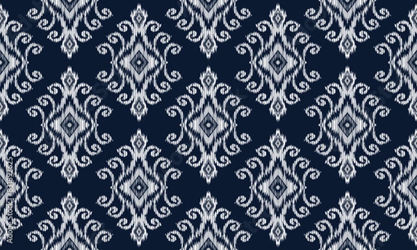 Fototapeta Hand draw Ikat paisley embroidery.geometric ethnic oriental pattern traditional.Aztec style abstract vector illustration.blue background.great for textiles, banners, wallpapers.