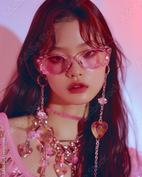 Obraz 豪華なジュエリーと衣装をまとったエレガントなアジア人女性のポートレート