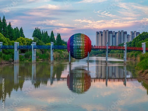 Fototapeta Huaian, Jiangsu Province: China's North-South boundary symbol park in the morning light
