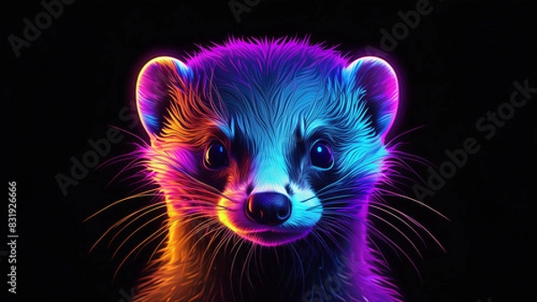 Fototapeta Glowing neon rainbow ferret on black background