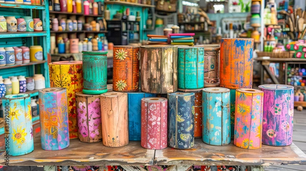Obraz Colorful upcycled tin can craft display