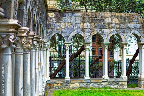 Fototapeta Remains of public medieval garden near Columbus house in Genoa, Italy.