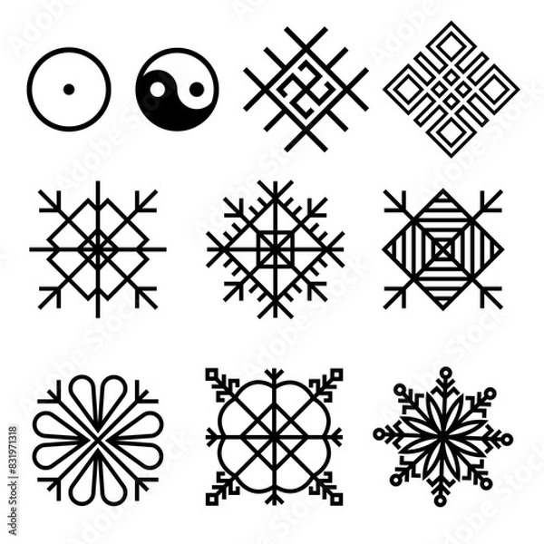 Obraz Old Baltic Folk ancient symbols collection, vector signs set
