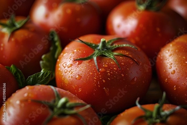 Obraz Fresh ripe tomatoes with water droplets