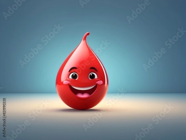 Fototapeta 3d happy red blood droplet emoji illustrations. World Mental Health Day or World Emoji Day concept