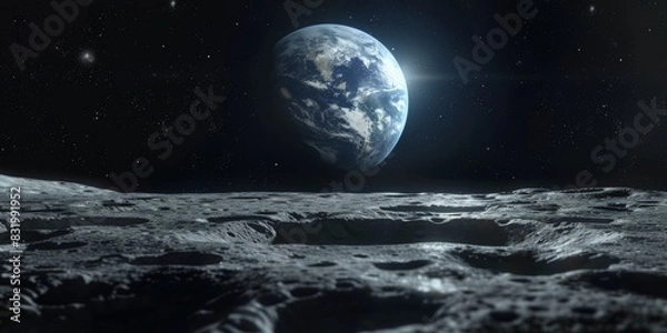Fototapeta Breathtaking view of the earth from the moon