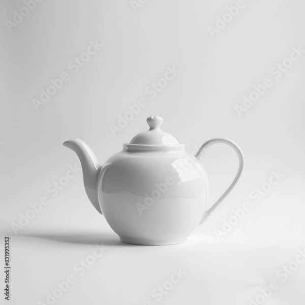 Fototapeta A white teapot sits atop a white table in a minimalist setting