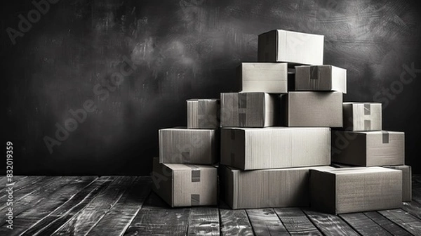Fototapeta 積み重ねた段ボール