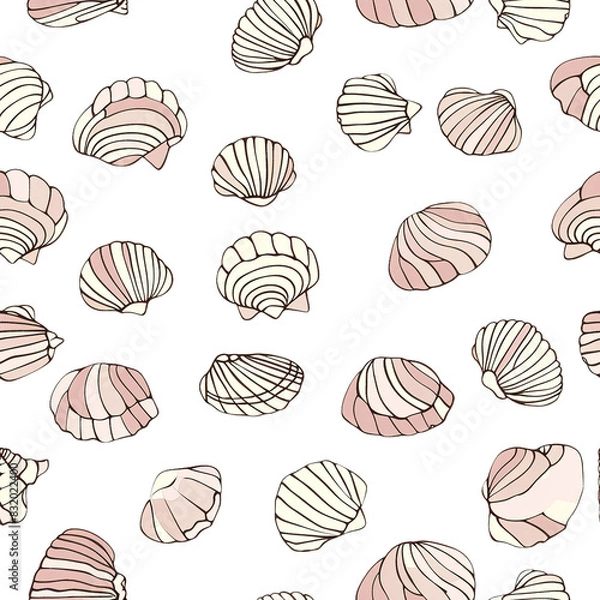 Fototapeta Shells pattern on white or transparent background.