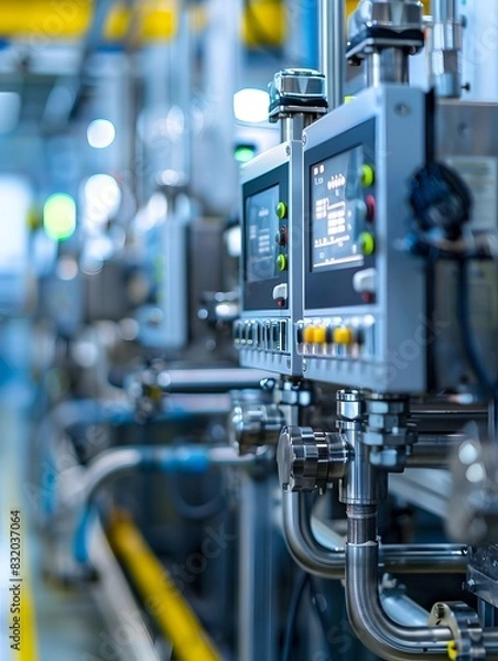 Fototapeta Illustration of Utilizing connected sensors and devices to collect and analyze data from industrial equipment and processes. Ai Generate.