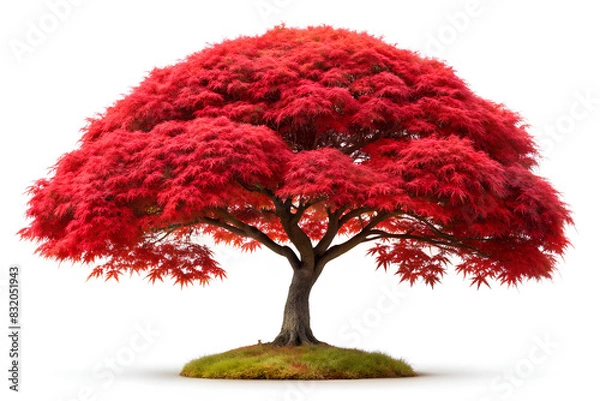 Fototapeta Isolated red Japanese maple tree on white background. Clipping path