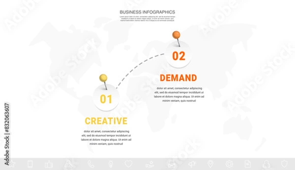 Fototapeta Business infographic timeline with 2 paths and circles. Modern timeline with two steps, options, and processes. Presentation infographics template