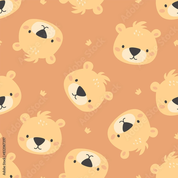Fototapeta Seamless vector pattern. Cute face of a bear cub and crowns . Vector illustration