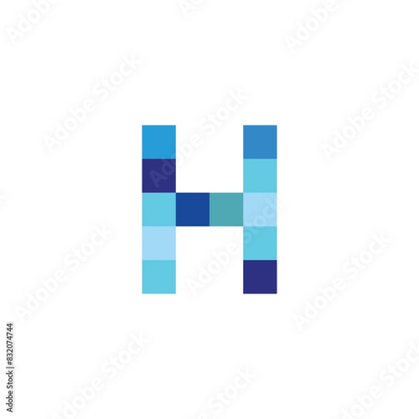 Fototapeta blue letter H,simple pixels vector logo symbol