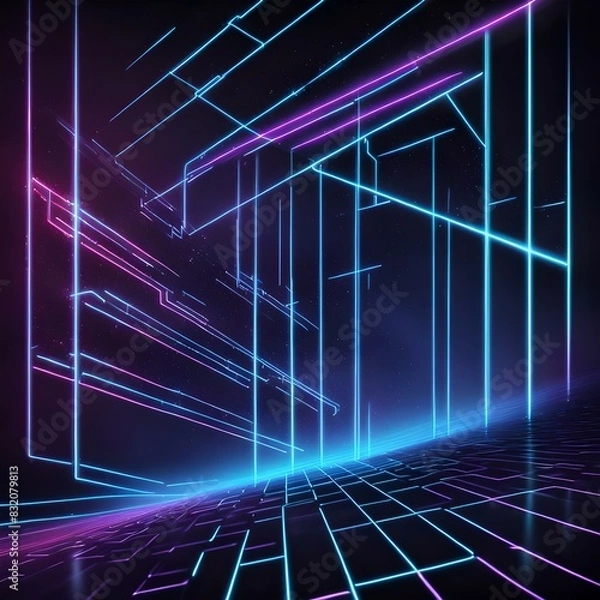 Fototapeta dark futuristic background with glowing grid, technology