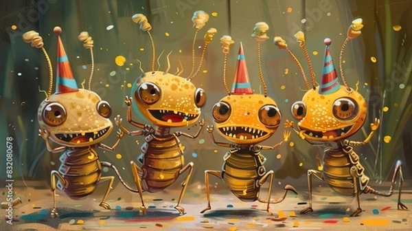 Fototapeta Artwork depicting termites enjoying a birthday party.