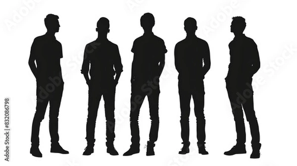 Fototapeta group of silhouettes people isolated background transparent PNG