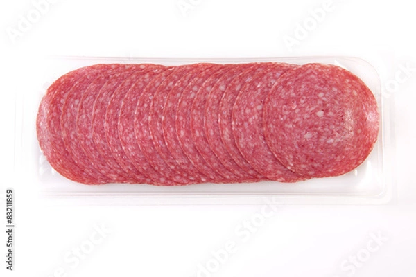 Obraz Sliced salami on the package
