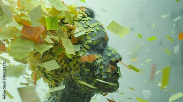 Fototapeta face covered with notes, 3d render 