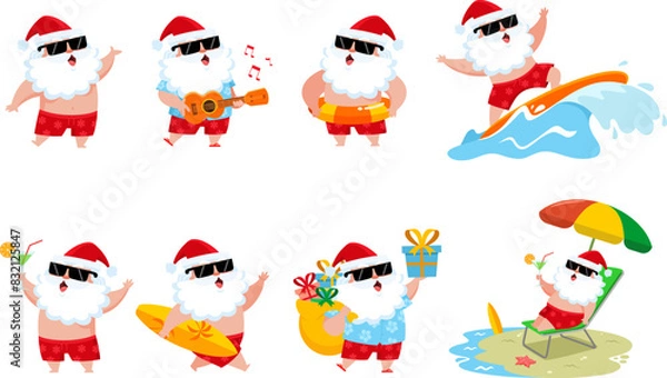 Fototapeta Summer Santa Claus Cartoon Character. Vector Flat Design Collection Set Isolated On Transparent Background
