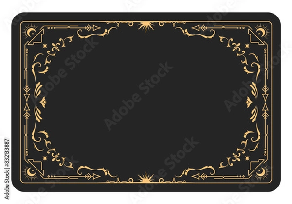 Fototapeta Ornate magic frame, reverse side of tarot cards, border with mystic ornament, astrology pattern banner, vector