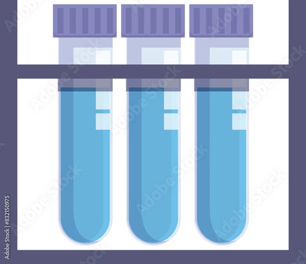 Fototapeta Flat design illustration of test tubes containing blue liquid in a laboratory rack