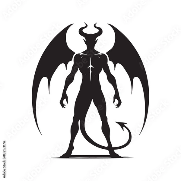 Fototapeta Brooding devil silhouette in a dimly lit alleyway - devil illustration