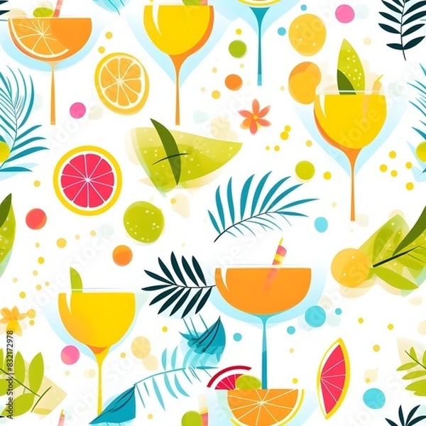 Fototapeta summer  seamless pattern of lemon drinks! This combination of juicy lemons and intoxicating tropical flowers fascinates with freshness and awakens the taste buds.
