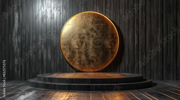Obraz Abstract gold and black circle podium background 