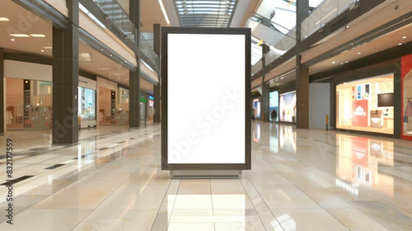 Fototapeta Blank billboard or advertising light box for your text message or media content in modern department store shopping mall.