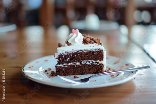 Fototapeta a piece of cake on a plate with a fork