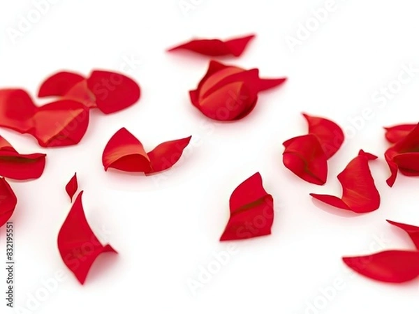 Fototapeta Isolated set of red rose petals against a transparent backdrop.