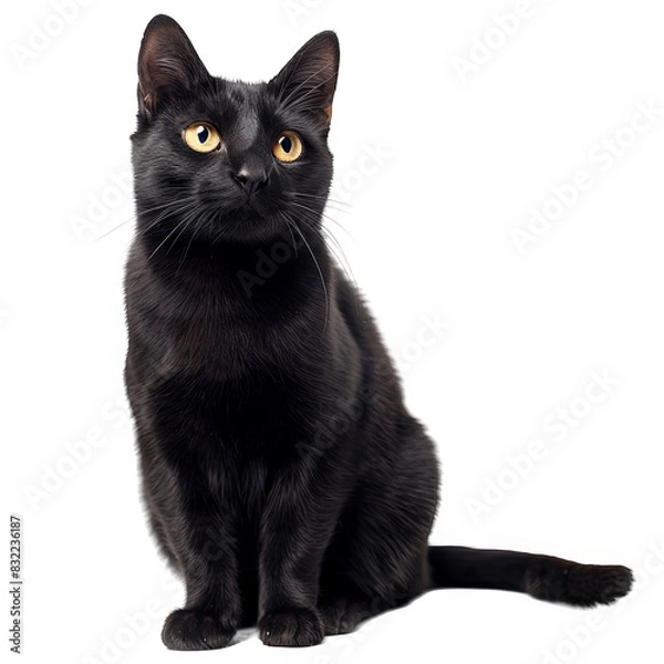 Obraz Black cat on white background