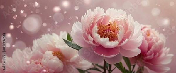 Fototapeta Captivating peony flowers with sparkling bokeh effects that add a whimsical and enchanting atmosphere to the scene