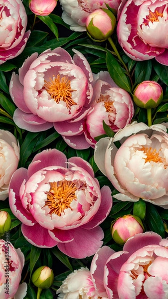 Fototapeta Bright Pink Peonies pattern in vertical design 9:19 for wallpaper.
