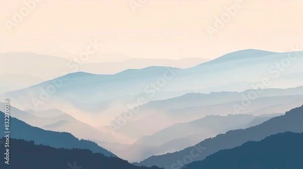 Obraz Fog banks over valleys brochure flat design side view photography in mist theme cartoon drawing Split-complementary color scheme