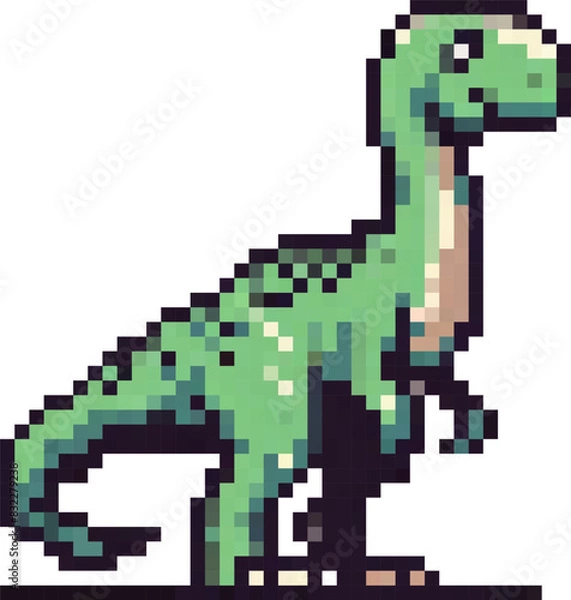 Obraz A captivating 8-bit pixel T-Rex dinosaur, designed with a retro gaming flair, available as a vector icon with no background, ideal for varied digital and print creations.