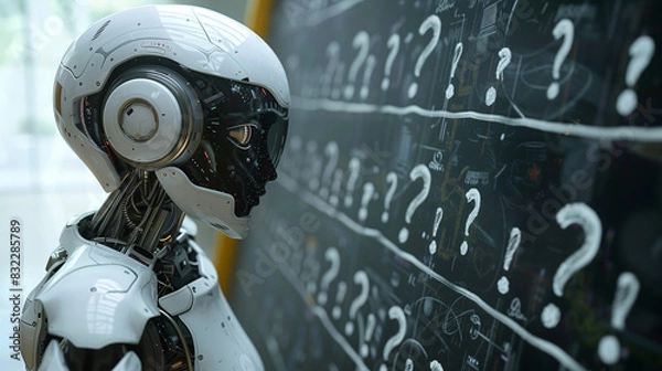 Fototapeta Circuit Contemplation: Realistic CGI Robot Lost in Existential Thought ,generated by IA