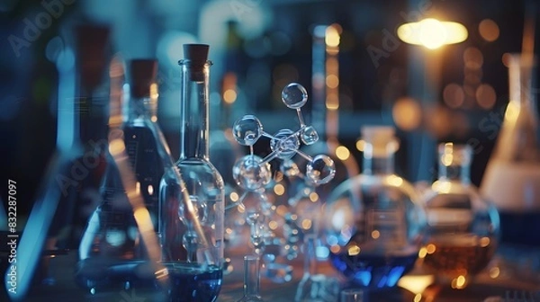 Fototapeta Depict the chemical reaction involving iron and hydrogen peroxide that produces highly reactive hydroxyl radicals, showcasing the molecular interactions and the resulting free radicals 