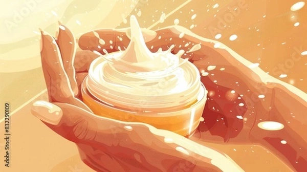 Fototapeta Close up of female hands gently massaging and applying a luxurious nourishing skincare cream or moisturizer emphasizing the rich creamy texture and the process of absorption into the skin for a