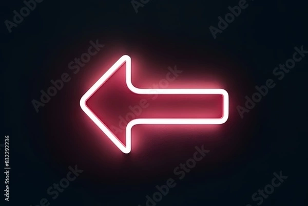Fototapeta Minimalistic neon pink arrow pointing left on black background with smooth curve