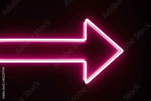 Fototapeta Vibrant neon pink arrow pointing right on dark backdrop, sharp edges, signifies right direction